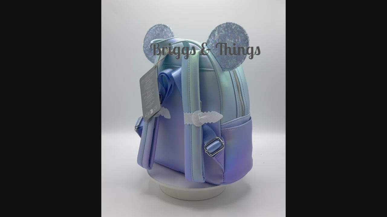 Loungefly Disney Parks Winter Blue Sequin Mini Backpack Bag Video