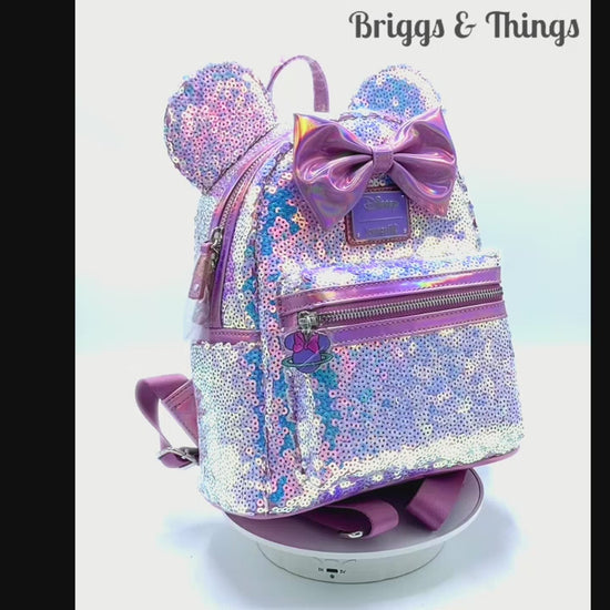 Loungefly Planet Minnie Mouse Mini Backpack Disney Sequin Bag Video