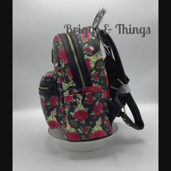 Loungefly Beauty and the Beast Roses Mini Backpack Belle AOP Bag Video