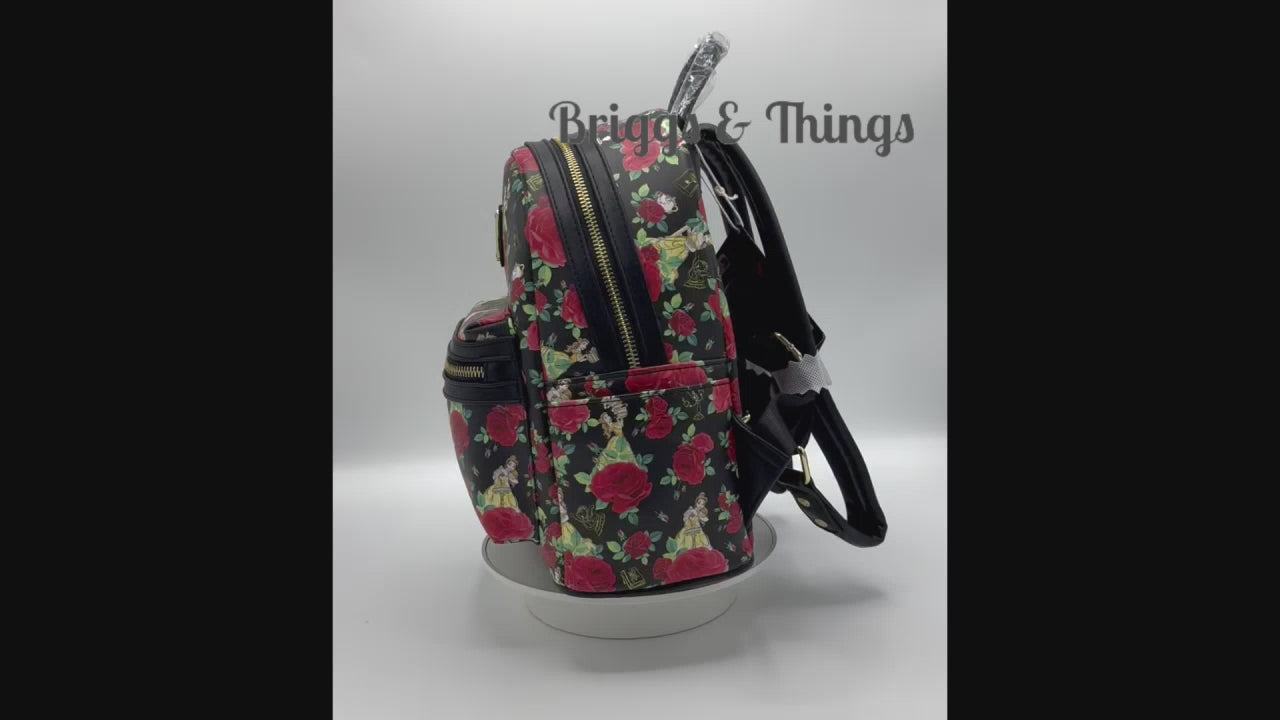 Loungefly Beauty and the Beast Roses Mini Backpack Belle AOP Bag Video