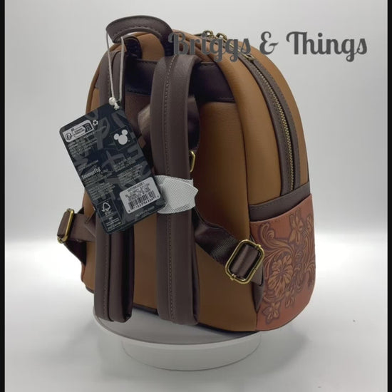 Loungefly Stitch Brown Debossed Mini Backpack Disney Hawaiian Bag Video