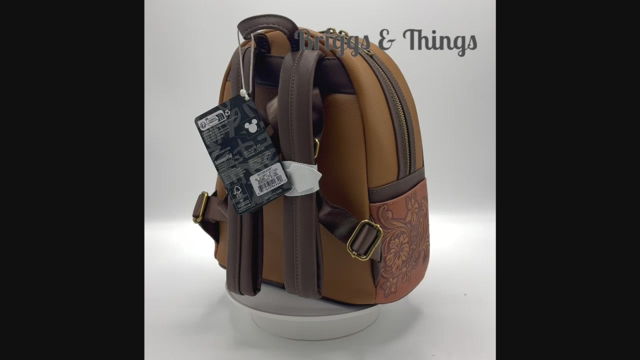 Loungefly Stitch Brown Debossed Mini Backpack Disney Hawaiian Bag Video