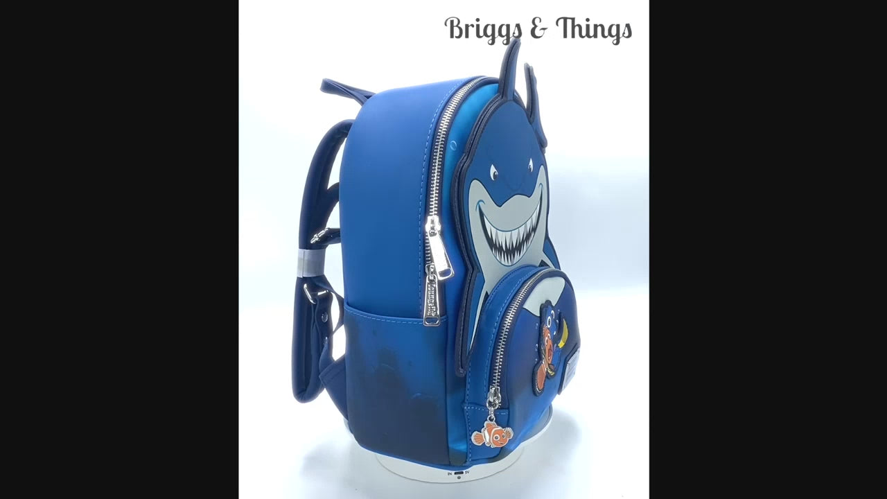 Loungefly Finding Nemo Mini Backpack Disney Pixar Bruce Marlin Dory Bag Video