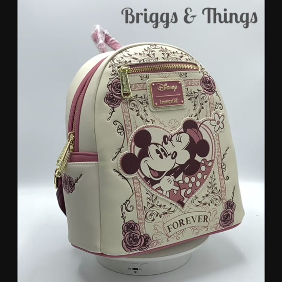 Loungefly Mickey and Minnie Mouse Forever Mini Backpack Floral Bag Video