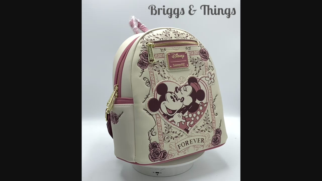 Loungefly Mickey and Minnie Mouse Forever Mini Backpack Floral Bag Video