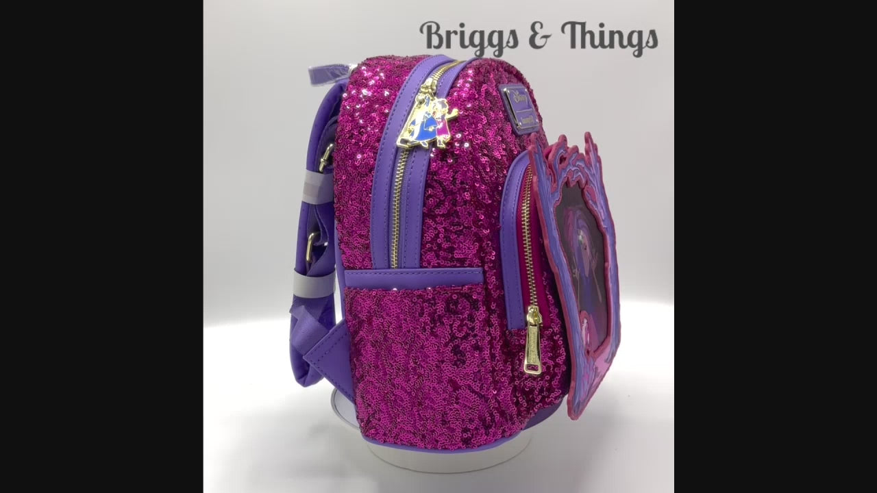 Loungefly Madam Mim Sequin Lenticular Mini Backpack Disney Bag Video