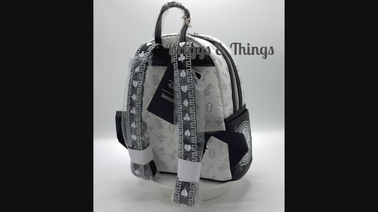 Loungefly Alice in Wonderland Sketch Mini Backpack Black White Bag Video