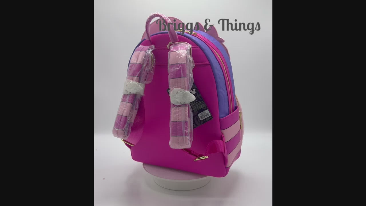 Loungefly Cheshire Cat Fuzzy Mini Backpack Alice in Wonderland Bag Video