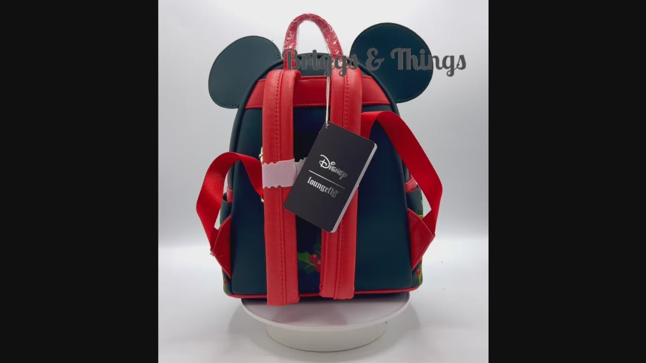 Loungefly Minnie Mouse Holly Holiday Mini Backpack Christmas Bag Video