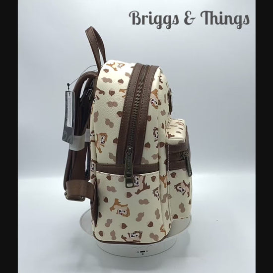 Loungefly Chip N Dale Mini Backpack Acorn AOP Disney Chipmunk Bag Video