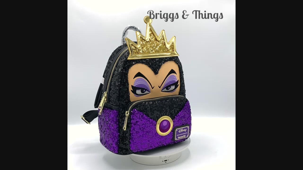 Loungefly Evil Queen Sequin Mini Backpack Disney Snow White Bag Video