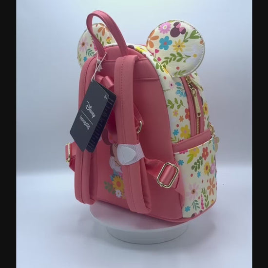 Loungefly Minnie Mouse Floral Sequin Mini Backpack Disney Spring Bag Video