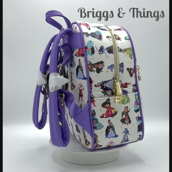 Loungefly Disney Princess Dress Mini Backpack AOP Scenes Bag Video