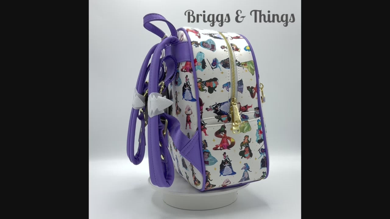 Loungefly Disney Princess Dress Mini Backpack AOP Scenes Bag Video