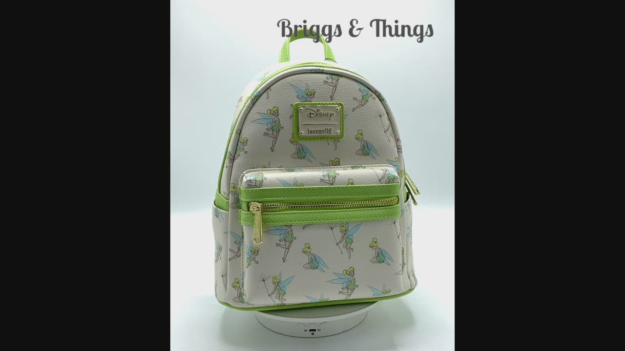 Loungefly Tinkerbell Green AOP Mini Backpack Disney Peter Pan Bag Video