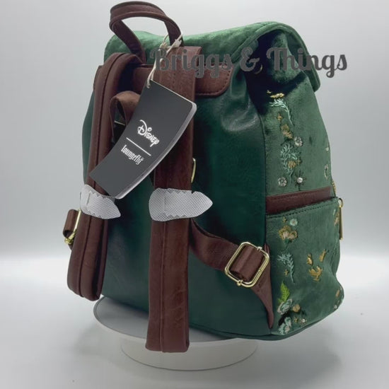 Loungefly Disney Peter Pan Quilted Velvet Mini Backpack Tinkerbell Bag Video