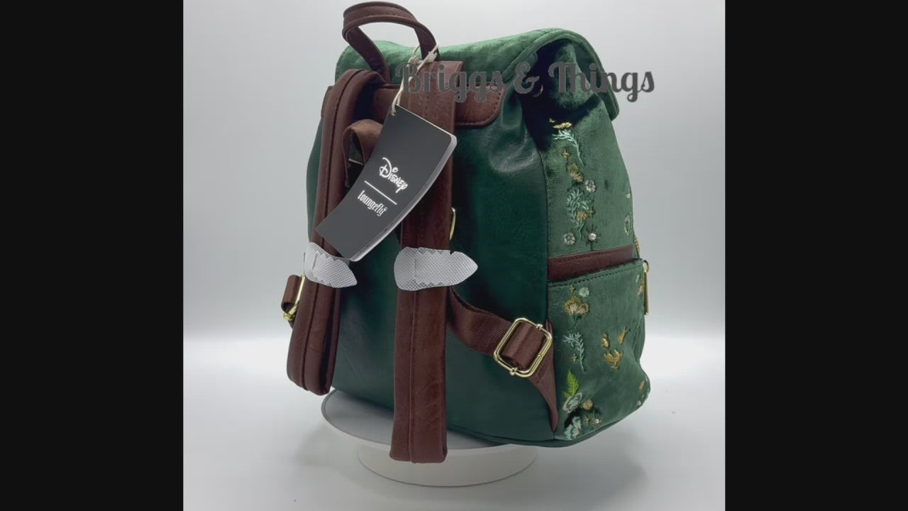 Loungefly Disney Peter Pan Quilted Velvet Mini Backpack Tinkerbell Bag Video