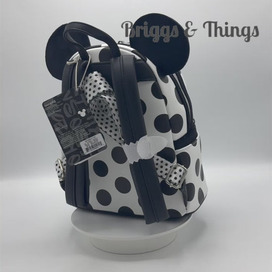 Loungefly Minnie Mouse Polka Dot Pearl Mini Backpack Disney Bag Video