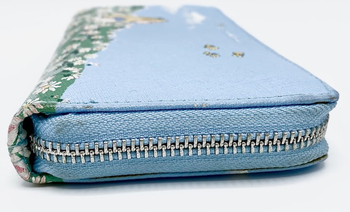 Cath Kidston Alice in Wonderland Blue Meadow Purse Disney Wallet Large Used Left Side