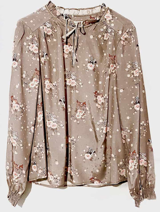 Cath Kidston Bambi Top Rose Shirt Shirred Floral Brown Blouse 12 New Without Tags Front
