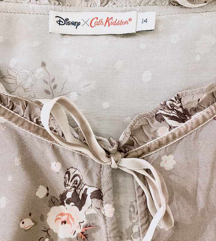 Cath Kidston Disney Bambi Dress Fawn Brown Rose Floral Shirred 14 New Without Tags Close Up