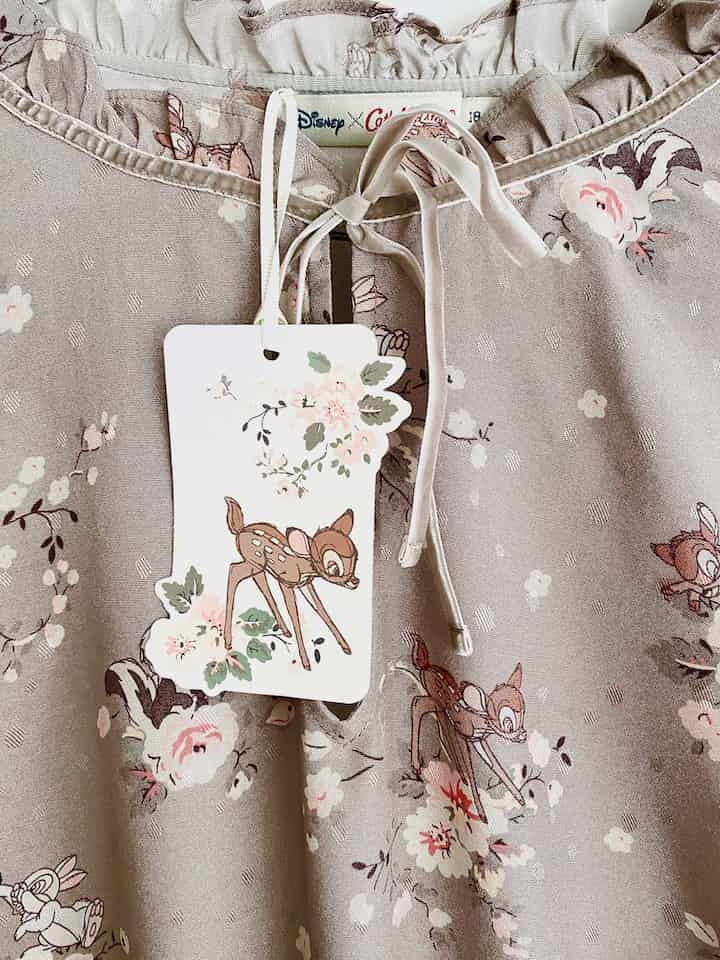 Cath Kidston Disney Bambi Dress Fawn Brown Rose Floral Shirred 18 New With Tags Close Up