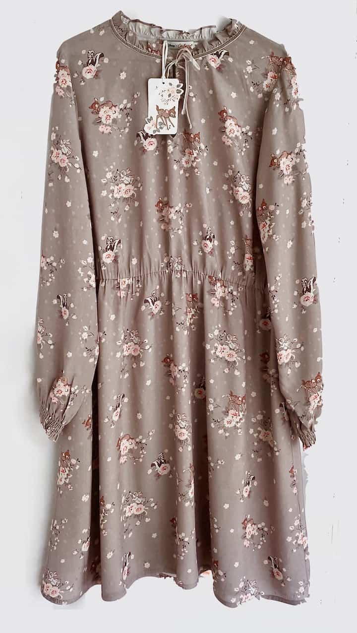 Cath Kidston Disney Bambi Dress Fawn Brown Rose Floral Shirred 18 New With Tags Front