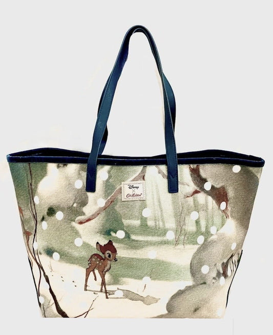 Cath Kidston Disney Bambi Velvet Tote Bag Forest Snow Spot Dot Handbag Front