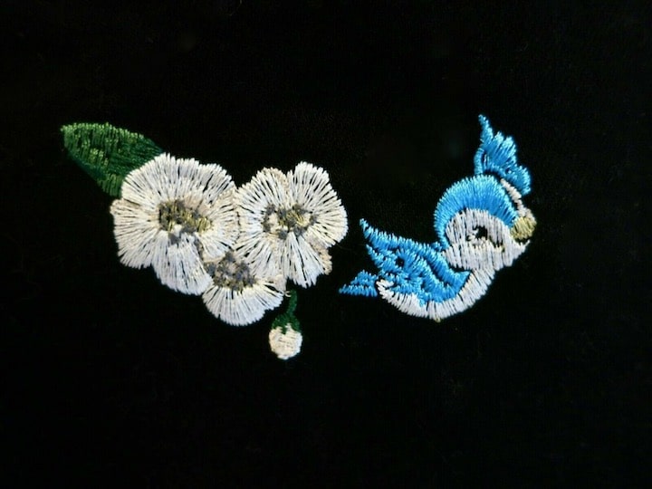 Cath Kidston Disney Snow White Skirt Black Denim Embroidered Birds Close Up