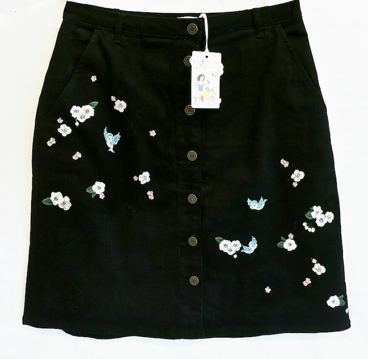 Cath Kidston Disney Snow White Skirt Black Denim Embroidered Birds Front