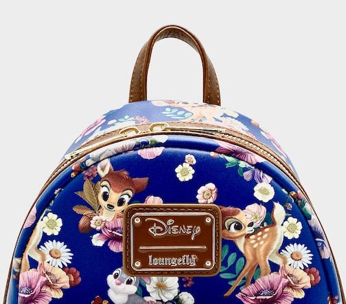 Loungefly Bambi Mini Backpack 707 Street Disney Bag Blue Floral Front Enamel Logo