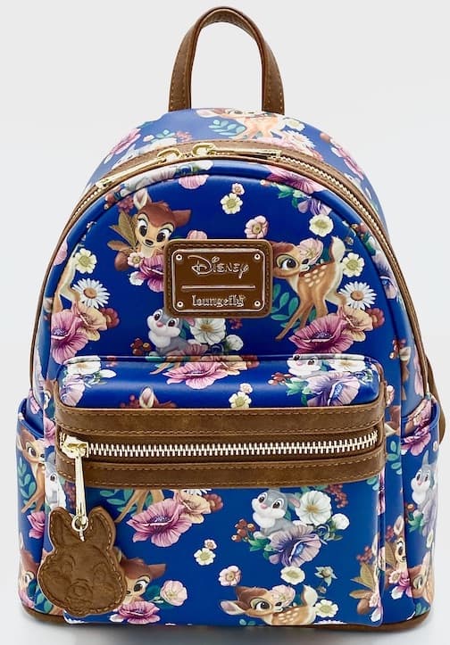 Loungefly Bambi Mini Backpack 707 Street Disney Bag Blue Floral Front Full View