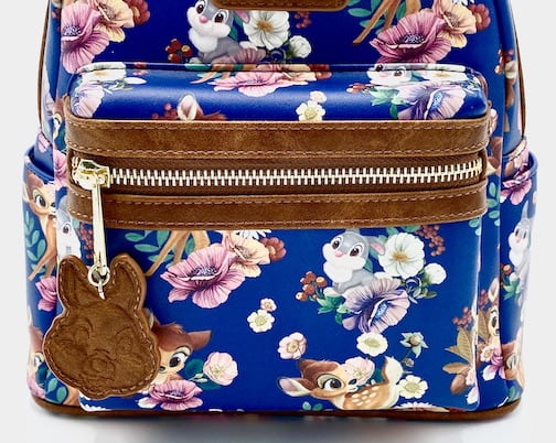 Loungefly Bambi Mini Backpack 707 Street Disney Bag Blue Floral Front Pocket With Keyring