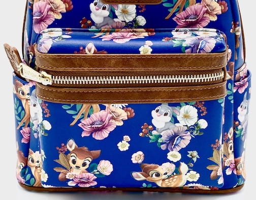 Loungefly Bambi Mini Backpack 707 Street Disney Bag Blue Floral Front Pocket Without Keyring