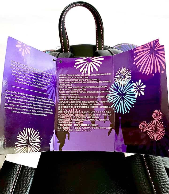 Loungefly Castle Fireworks MMMA Backpack Minnie Mouse Main Attraction December Bag Tag Inside