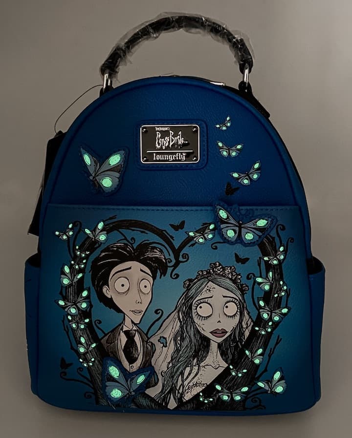 Loungefly Corpse Bride Butterfly Mini Backpack Blue Valentine GITD Bag Glow In The Dark Effect Front