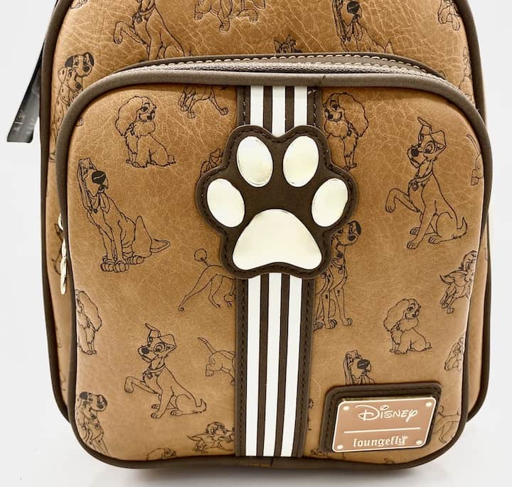 Loungefly Disney Dogs Mini Backpack Tan Brown Gold Bag Boxlunch Front Pocket
