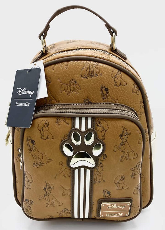 Loungefly Disney Dogs Mini Backpack Tan Brown Gold Bag Boxlunch Front With Tags