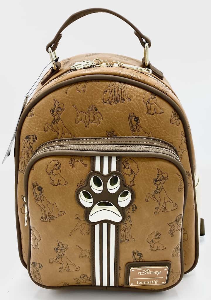 Loungefly Disney Dogs Mini Backpack Tan Brown Gold Bag Boxlunch Front Without Tags