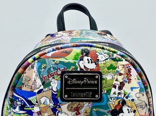 Loungefly Disney Parks Collage Mini Backpack Walt Disney World Bag Front Enamel Logo