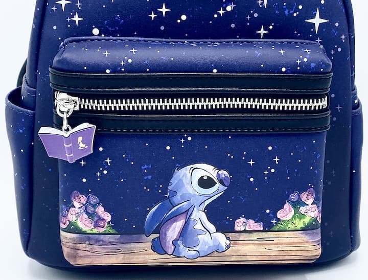 Loungefly Lilo & Stitch Starry Night Mini Backpack Disney Bag Front Pocket And Duckling Book Keyring