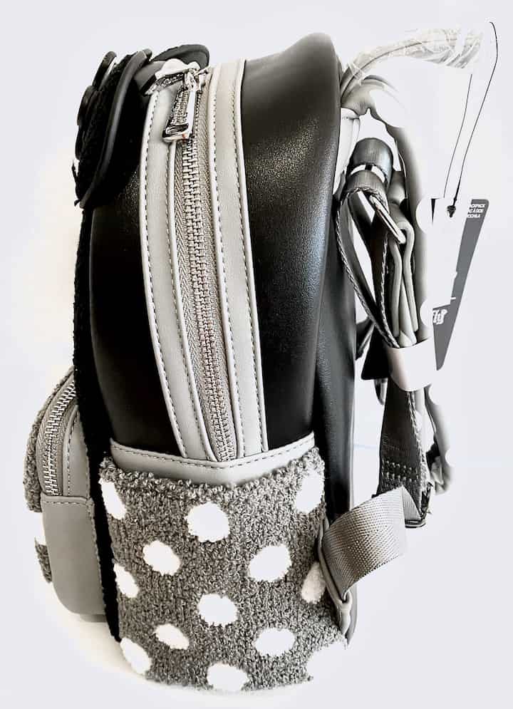 Loungefly Minnie Mouse Vintage Mini Backpack Black White Polka Dots Bag Left Side