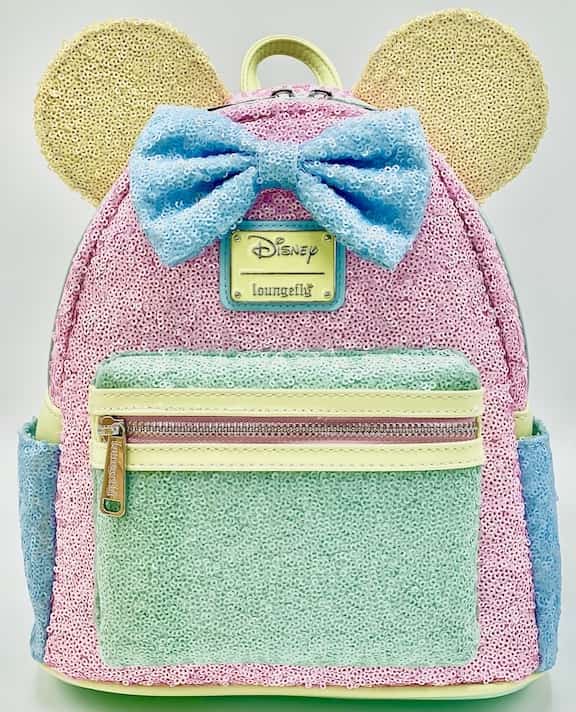 Loungefly Pastel Sequin Mini Backpack Disney Minnie Mouse Bag Front Full View