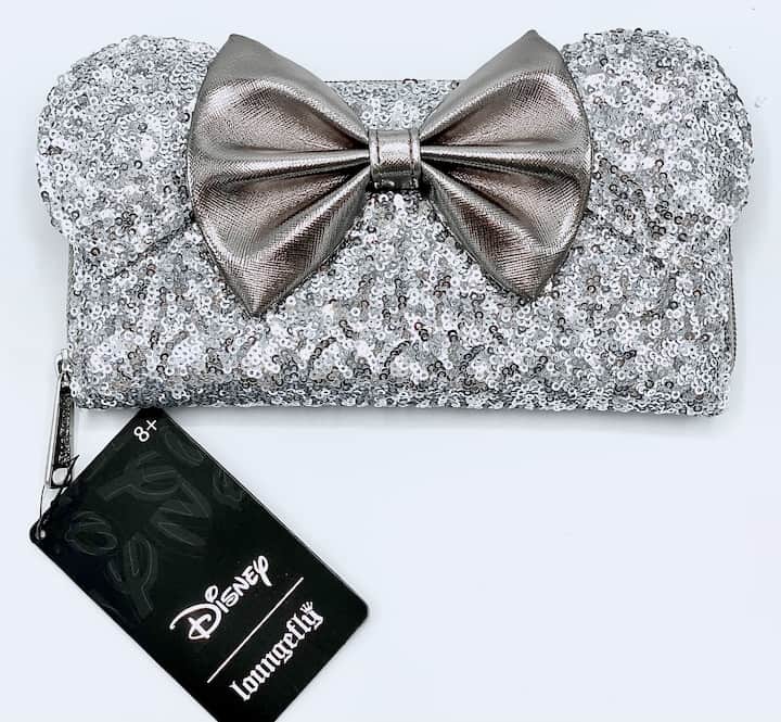 Loungefly Silver Sequin Wallet Minnie Mouse Disney 707 Street Purse Front