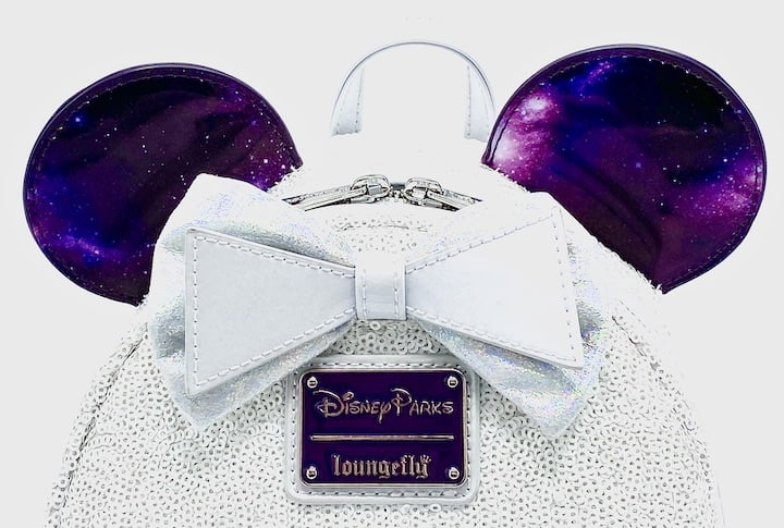 Loungefly Space Mountain MMMA Backpack Minnie Mouse Main Attraction Bag Front Enamel Logo