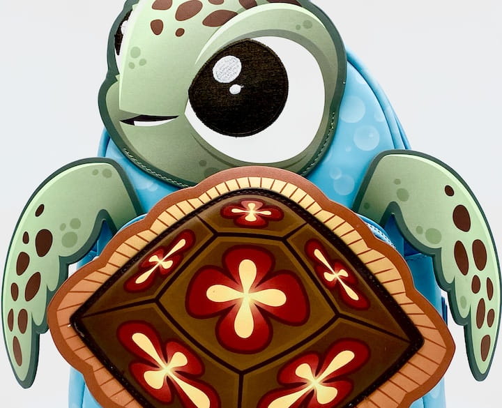 Loungefly Squirt Mini Backpack Disney Finding Nemo SDCC Cosplay Bag Front Flippers Applique