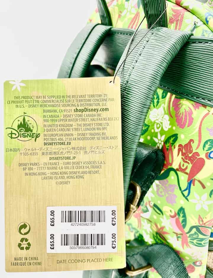 Loungefly Tiki Room MMMA Mini Backpack Minnie Mouse Main Attraction Label Back