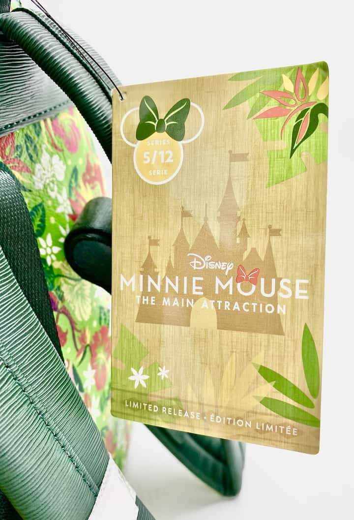 Loungefly Tiki Room MMMA Mini Backpack Minnie Mouse Main Attraction Label Front