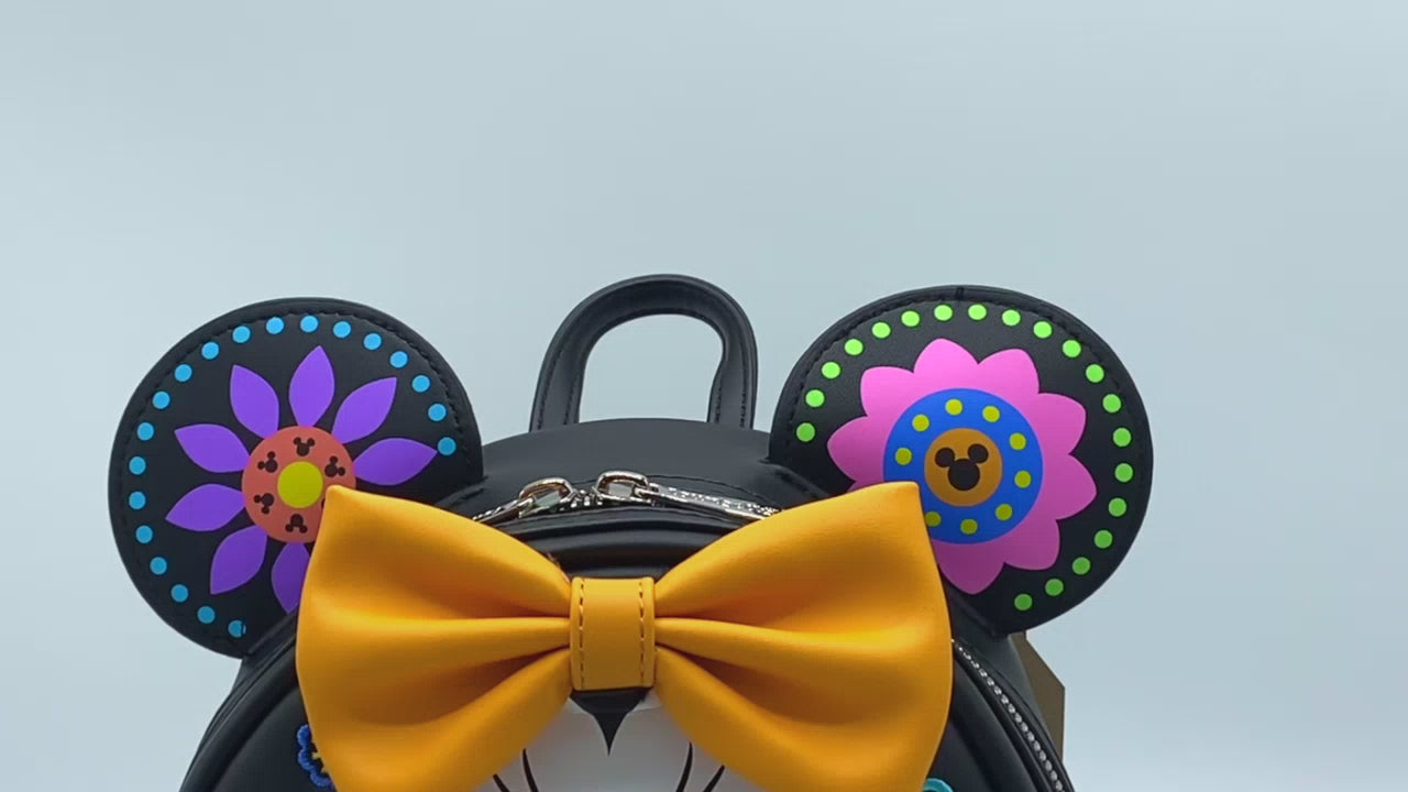 Loungefly Minnie Mouse Sugar Skull Cosplay Mini Backpack Disney Bag Dia De Los Muertos Video